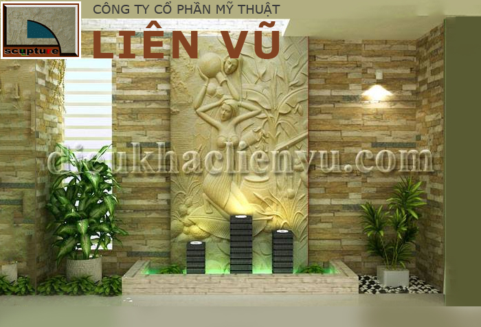 Ứng dụng phù điêu cô gái trong tiểu cảnh nước