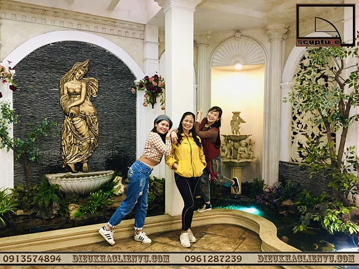 Ứng dụng phù điêu cô gái trong tiểu cảnh nước
