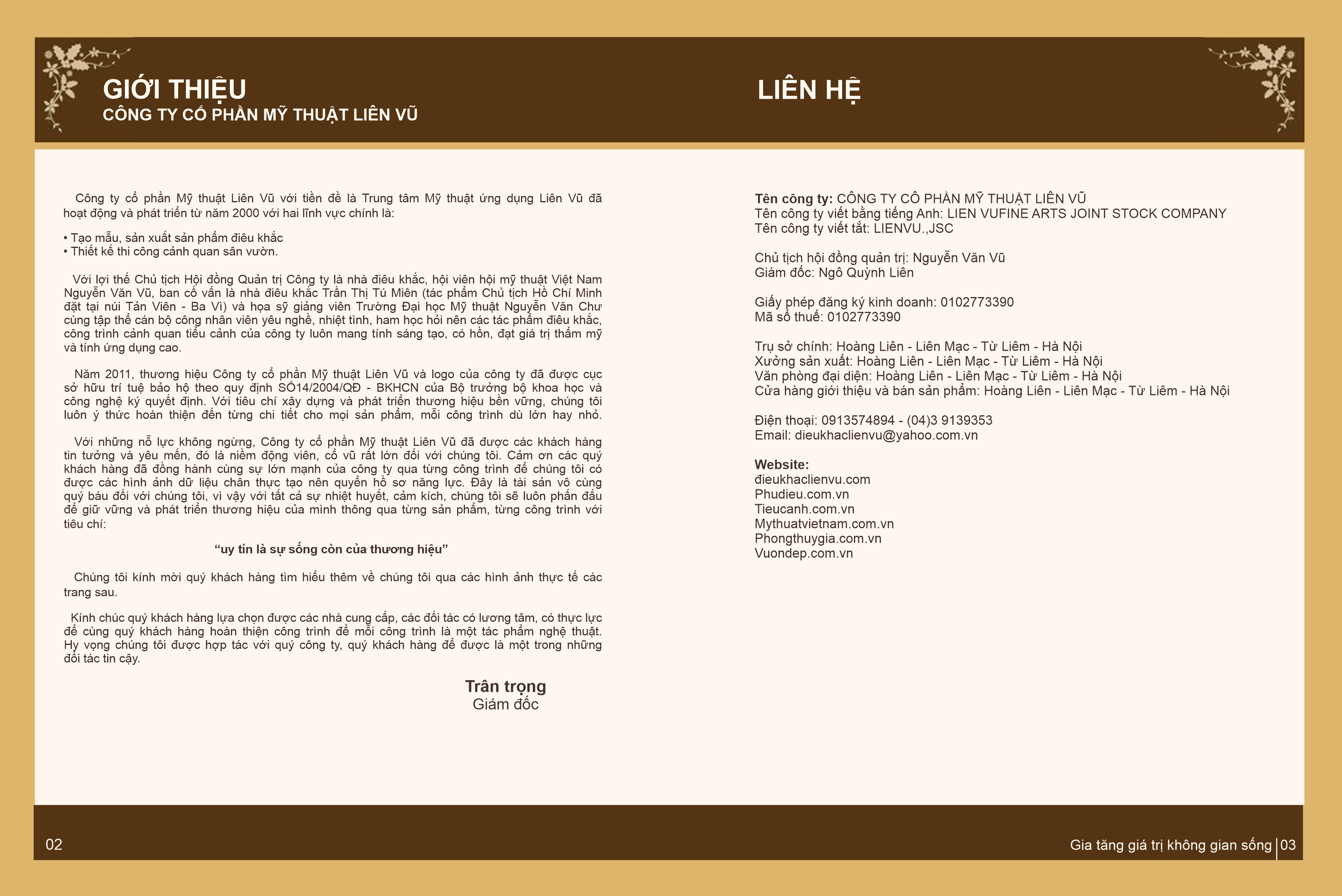 Phần giới thiệu trong hồ sơ năng lực của Công ty Liên Vũ