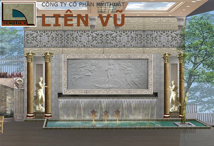 Thiết kế đài nước đẹp kết hợp tranh phù điêu cô gái