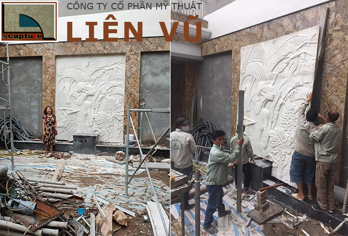 Tranh phù điêu cô gái Nhật ốp tường sân vườn