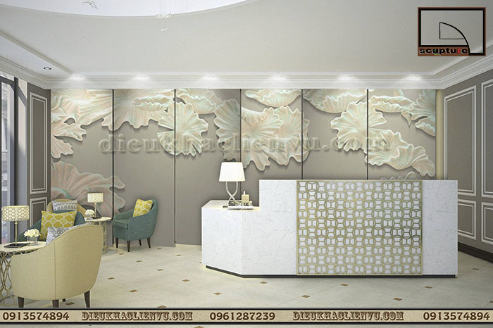 Tranh phù điêu hoa lá treo phòng khách nghệ thuật