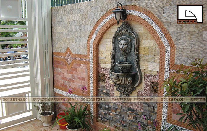 Tiểu cảnh mặt sư tử trang trí Điêu khắc Liên Vũ