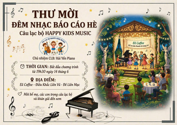Eli Coffee chào đón CLB Happy Kids Music tổ chức đêm nhạc báo cáo khóa hè