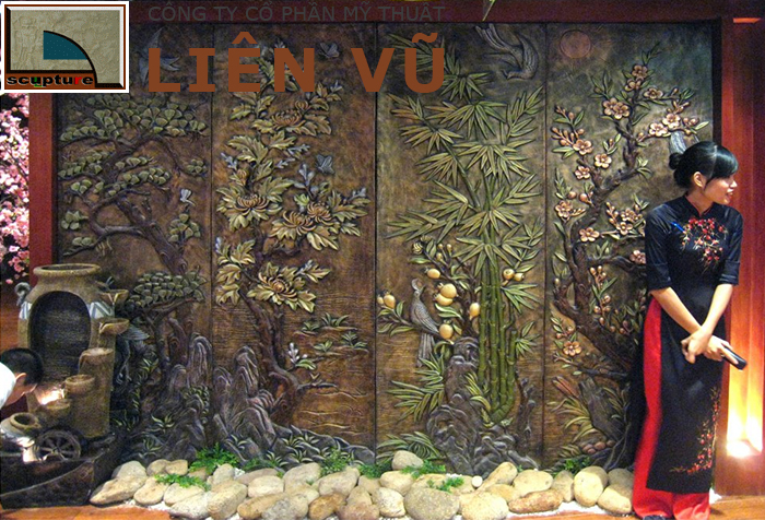 Phù điêu tùng cúc trúc mai- phù điêu hoa lá phong thủy