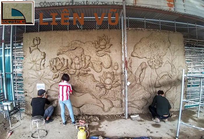 Tranh phù điêu hoa lá sen