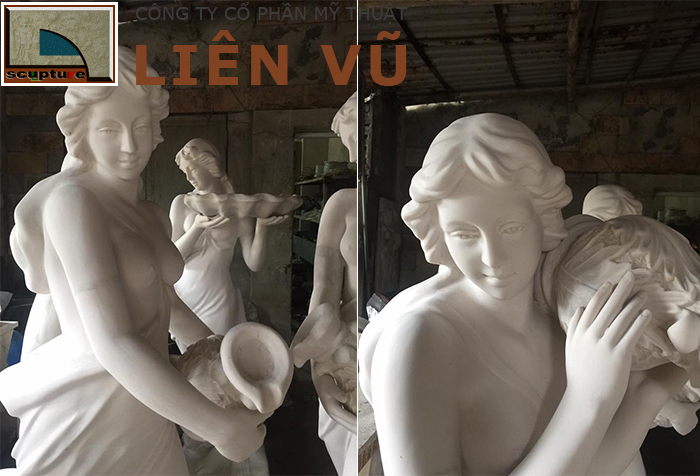 Tượng cô gái composite đổ nước