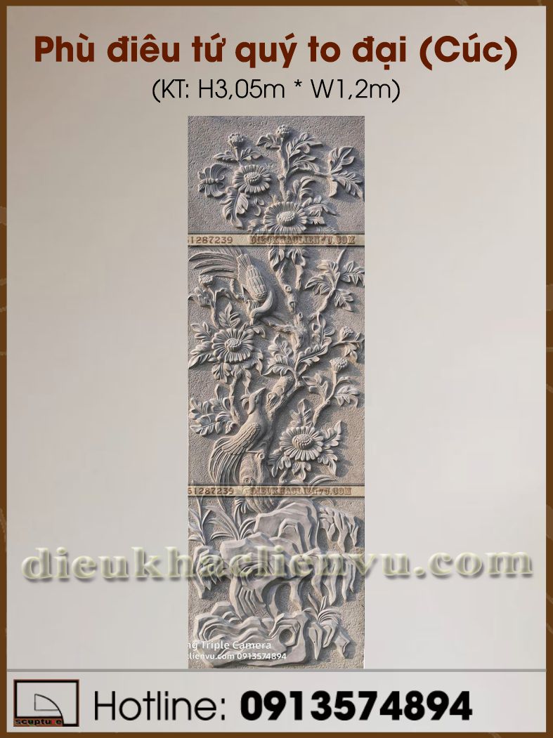 Phù điêu tứ quý to đại (Cúc)