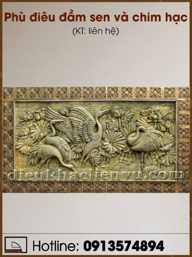 Phù điêu đầm sen và chim hạc