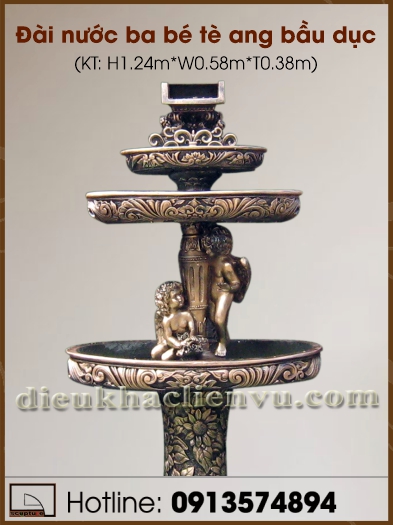 Đài nước ba bé tè ang bầu dục