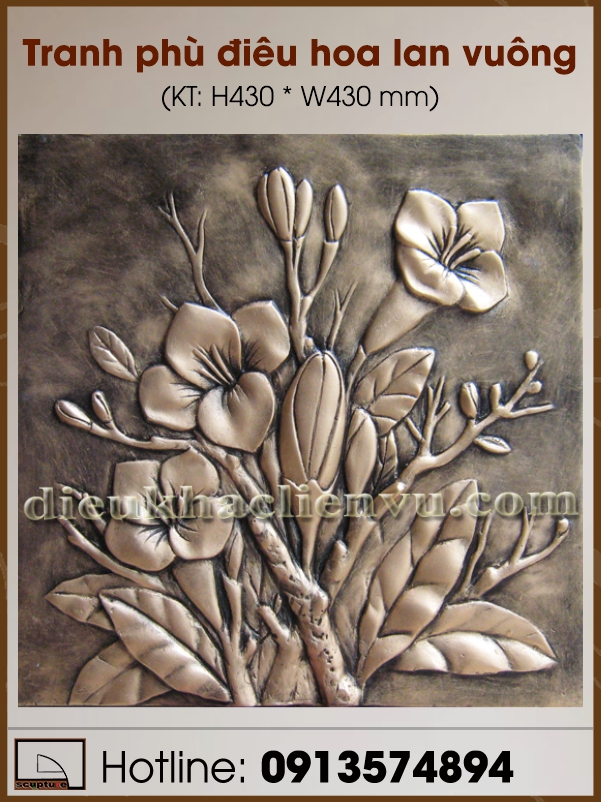 Tranh phù điêu hoa lan vuông