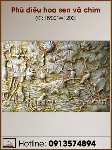 Phù điêu hoa sen và chim