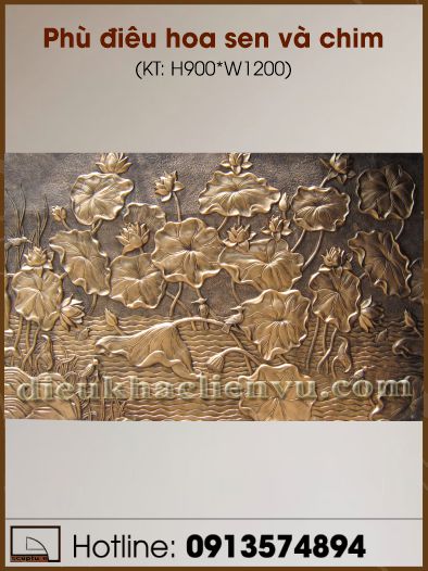 Phù điêu hoa sen và chim