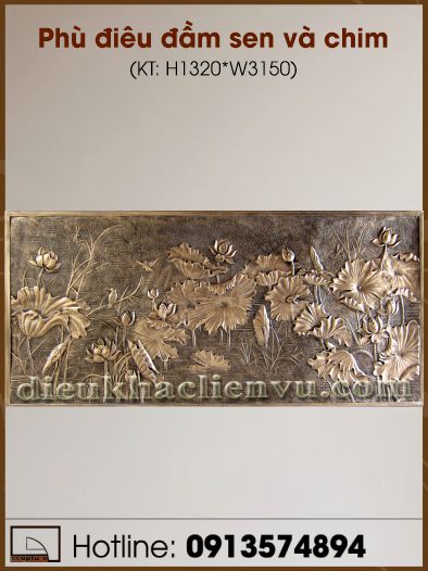 Phù điêu đầm sen và chim