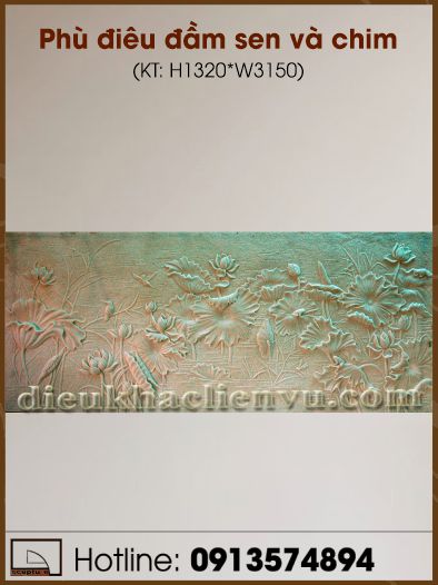 Phù điêu đầm sen và chim