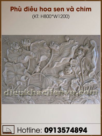 Phù điêu hoa sen và chim