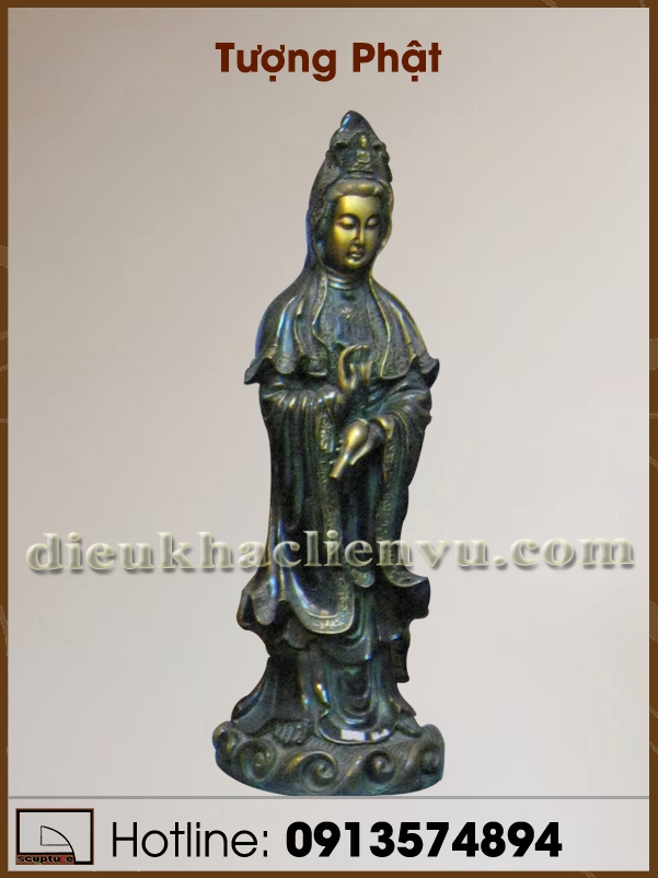 Tượng quán thế âm bồ tát đứng tòa sen